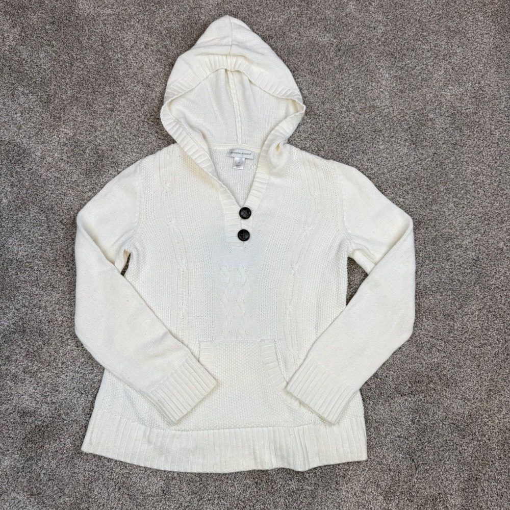 Vintage Y2K Christopher & Banks Cream Cable Knit Hoodie Sweater Womens Medium